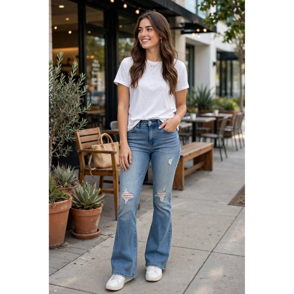 Democracy Womens 8 Bootcut Jeans Blue Ab"solution Stretch Ripped Denim